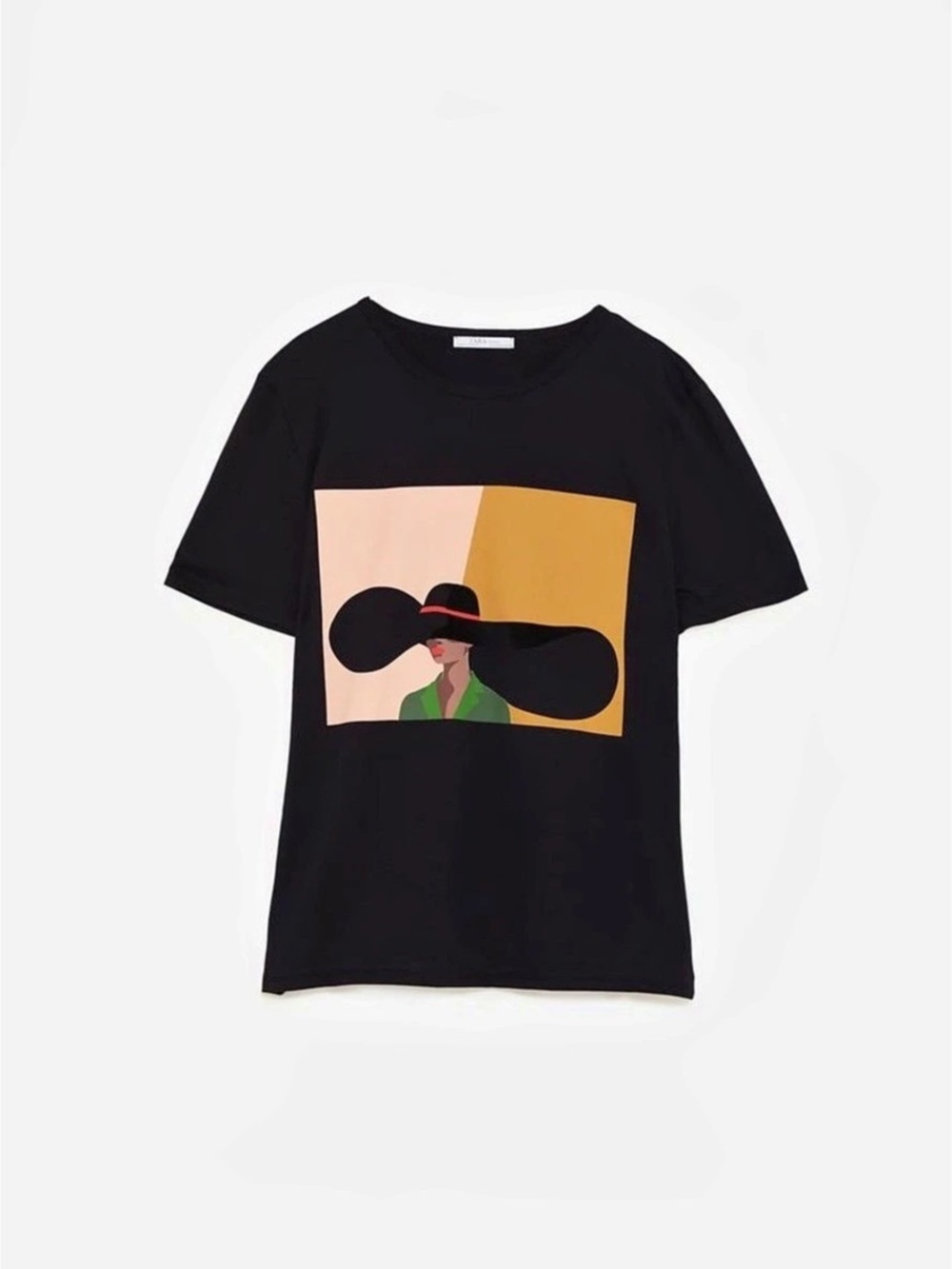 Zara Vintage Graphic Women in Hat Short Sleeve T-Shirt Black & Orange Size - S
